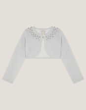 Diamant&eacute; Embellished Cardigan, Silver (SILVER), large