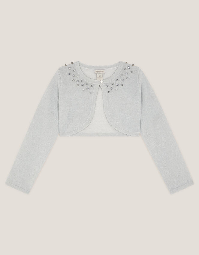 Diamant&eacute; Embellished Cardigan, Silver (SILVER), large