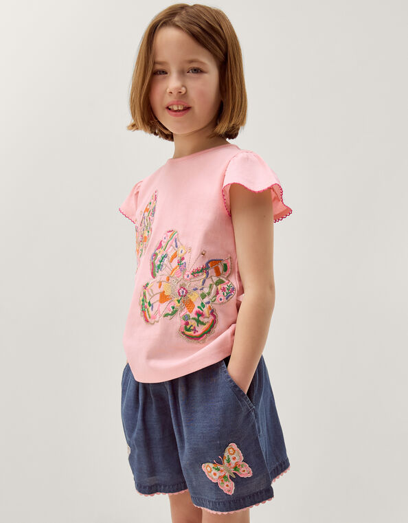 Butterfly Embroidered T-Shirt, Pink (PINK), large