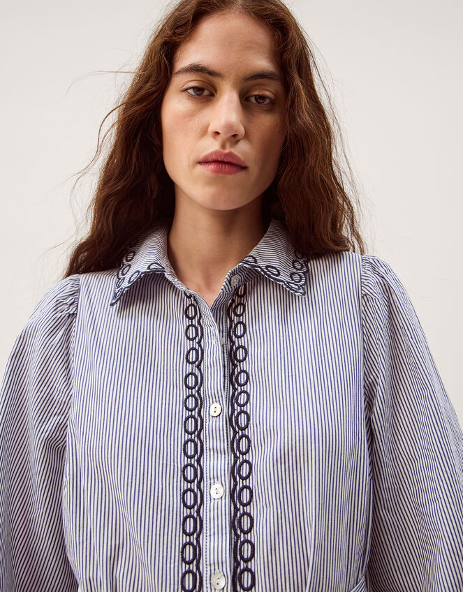 Kirsty Embroidered Stripe Midi Shirt Dress, Blue (NAVY), large