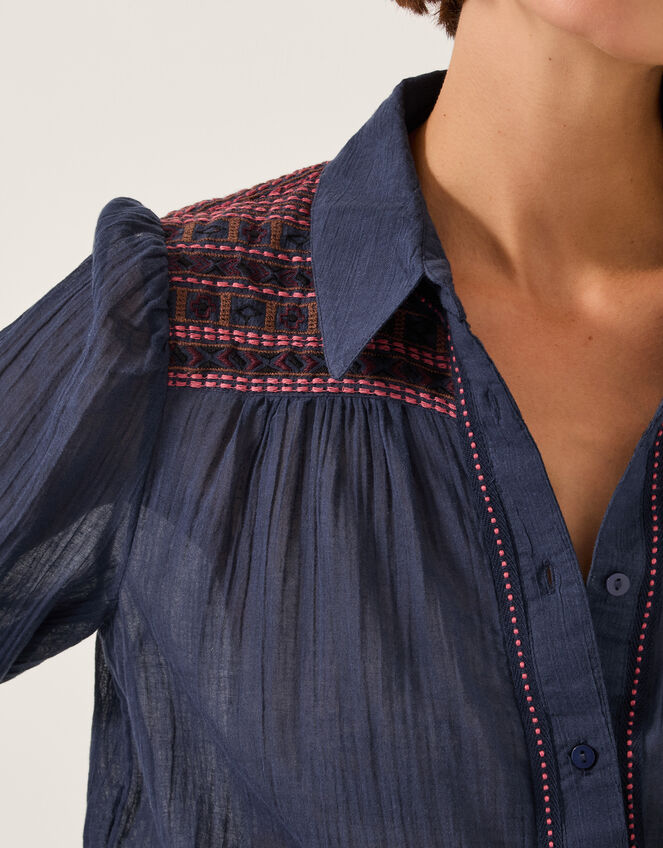 Felicity Embroidered Cotton Shirt, Blue (NAVY), large