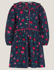 Floral Print Corduroy Dress, Blue (NAVY), large