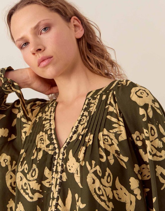 East Kris Batik Print Blouse, Green (OLIVE), large