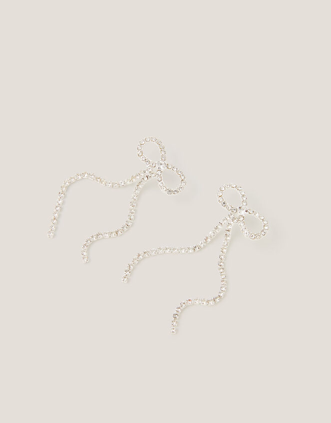 Diamanté Bow Drop Earrings, , large