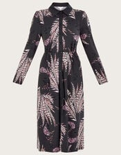 Feather Print Shirt Dress, Black (BLACK), large