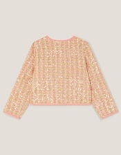 Tweed Sequin Button Jacket, Pink (PINK), large