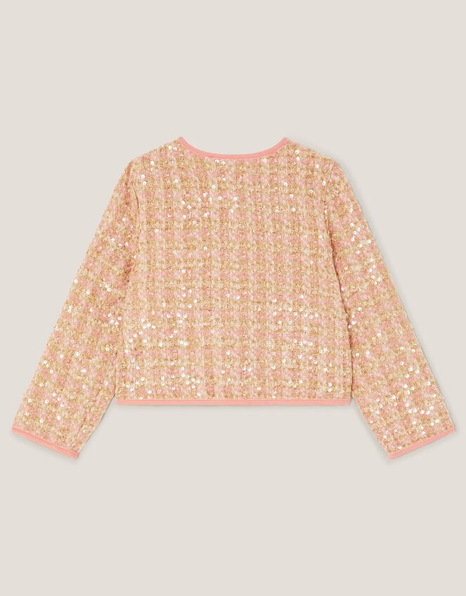 Tweed Sequin Button Jacket, Pink (PINK), large