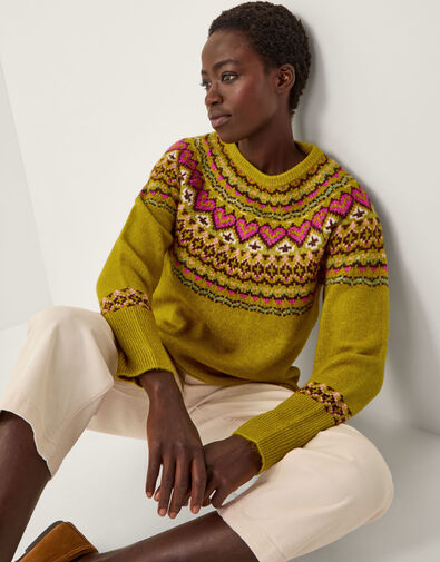 Floy Fair Isle Jumper, Green (OLIVE), large