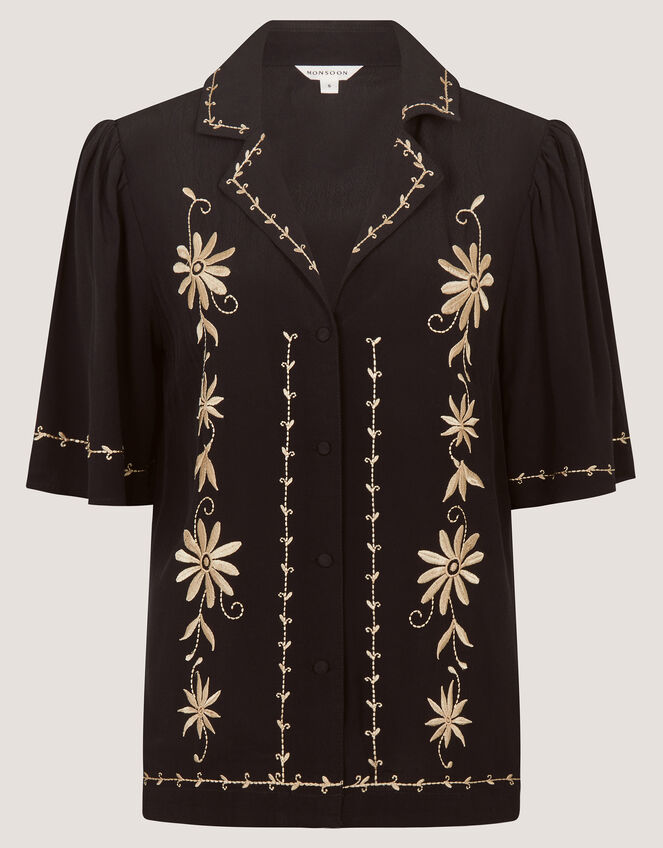 Wren Floral Embroidered Shirt, Black (BLACK), large