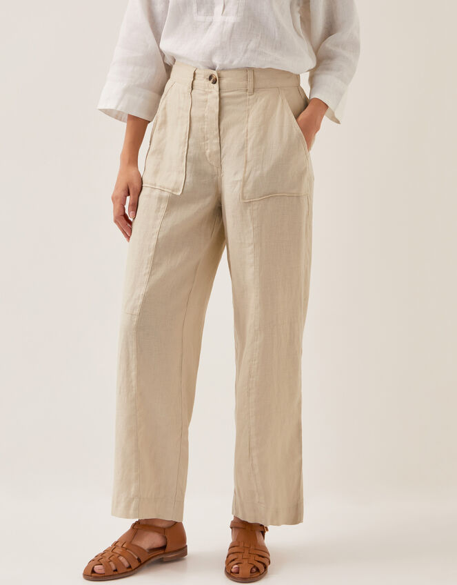 Jolie Short Linen Wide Leg Trousers, Natural (NATURAL), large