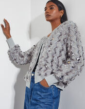 Sienna Sequin Embellished Cardigan , Grey (GREY), large