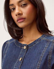 Eliza Puff Sleeve Denim Midi Dress, Blue (MID AUTHENTIC BLUE), large