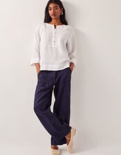 Jolie Regular Linen Wide Leg Trousers, Blue (NAVY), large