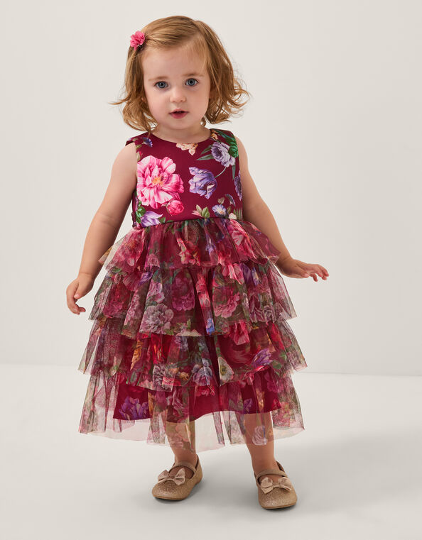 Baby Christina Floral Tiered Party Dress, Red (RED), large