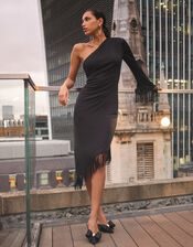 Toria Fringe Jersey Dress, Black (BLACK), large