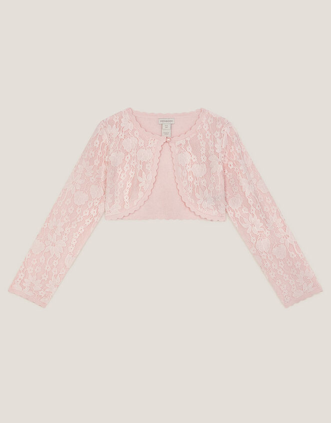 Emilia Lace Scallop Cardigan, Pink (PINK), large