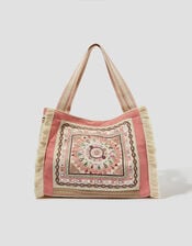 Rose Embellished Tassel Tote Bag, , large