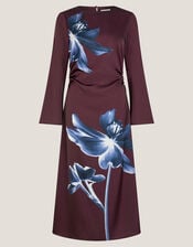 Polly Floral Print Midi Dress, Red (BURGUNDY), large