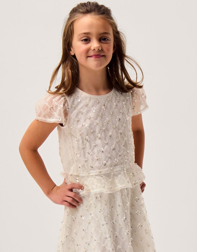 Gracie Embellished Peplum Top , White (WARM IVORY), large