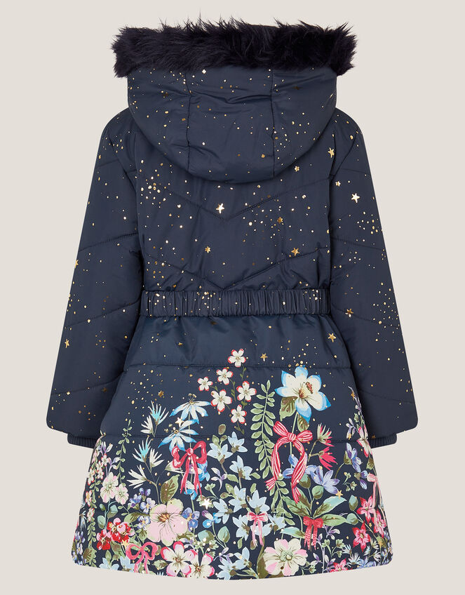 Starry Floral Hooded Coat, Blue (NAVY), large