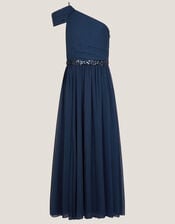 Sequin One Shoulder Prom Dress, Blue (NAVY), large