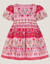 Baby Heart Embroidered Floral Print Dress, Pink (PINK), large