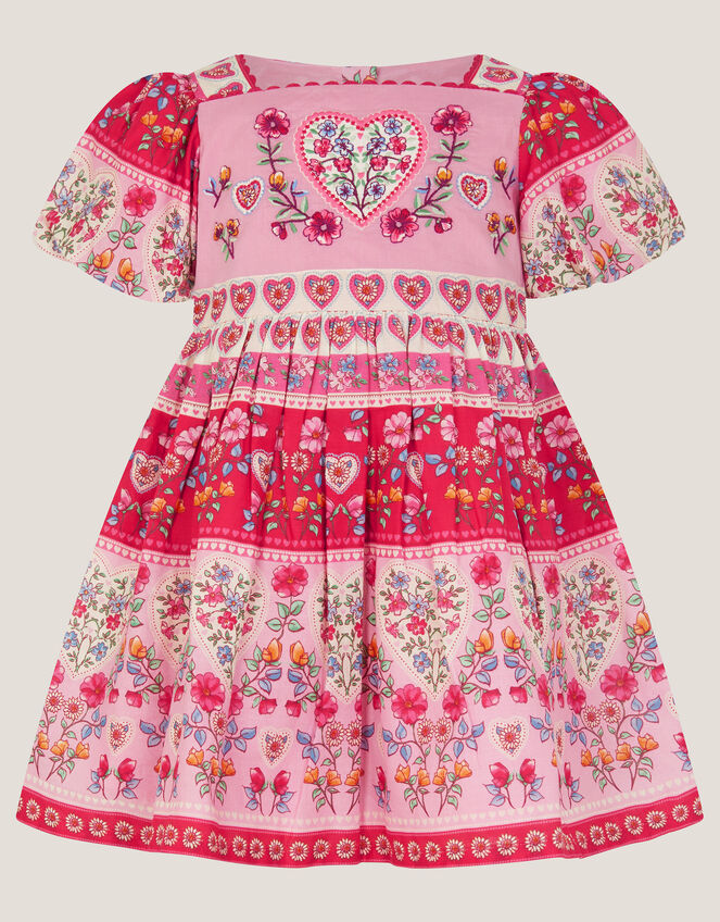 Baby Heart Embroidered Floral Print Dress, Pink (PINK), large