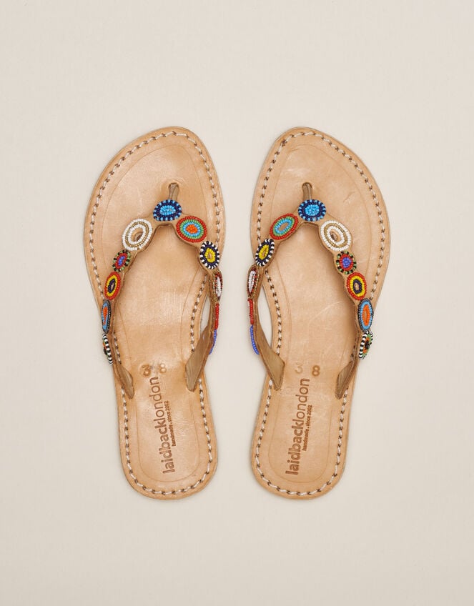 Laidback London Peak Beaded Leather Flip Flops, Multi (MULTI), large