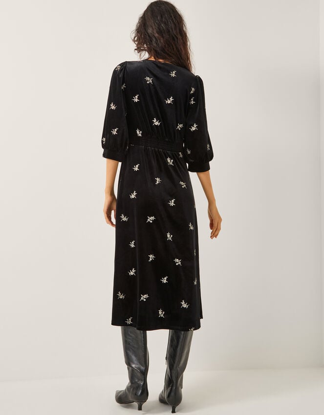 Erin Floral Lace Velvet Midi Dress, Black (BLACK), large