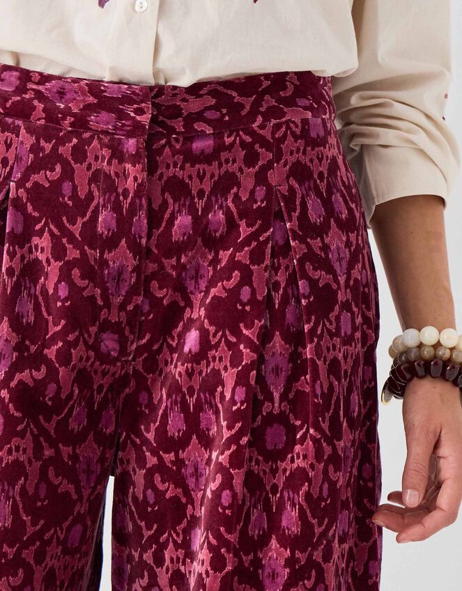 East Jude Print Velvet Wide Leg Trousers, Red (BERRY), large