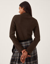 Ruby Ribbed Polo Neck Jumper, Brown (CHOCOLATE), large