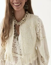 Maison Hotel Sandro Quilted Frill Waistcoat, Ivory (IVORY), large