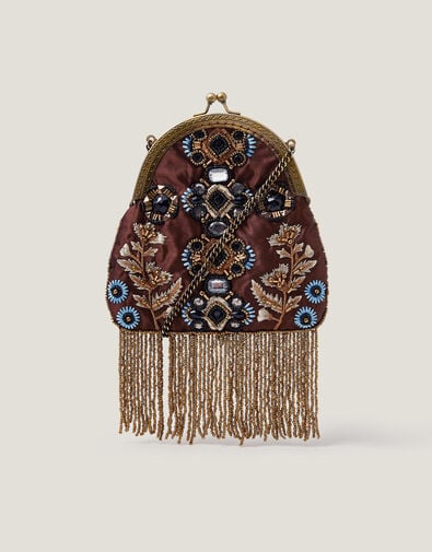 Adela Gemstone Embellished Tassel Purse, , large