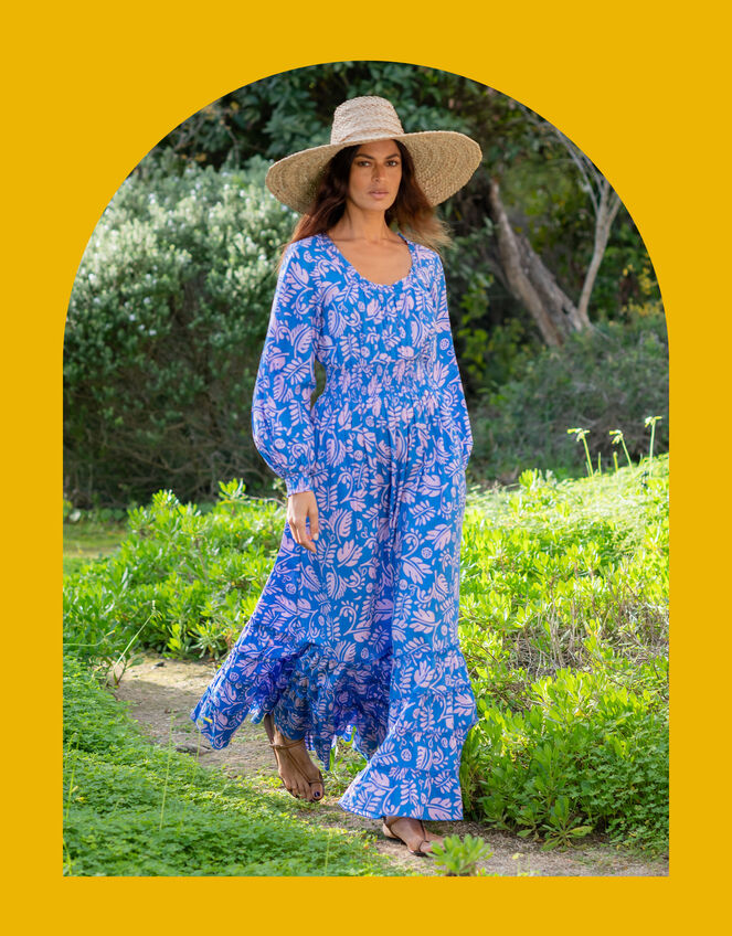 La Galeria Elefante Jodie Flamenco Maxi Dress, Blue (BLUE), large