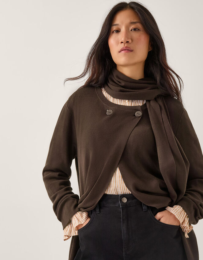 Santi Longline Cardigan & Scarf, Brown (CHOCOLATE), large