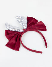 Meri Meri Velvet Bow Reindeer Antler Headband, , large