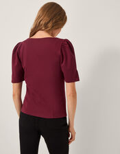 Brooke Diamanté Bow Ponte Top, Red (BURGUNDY), large