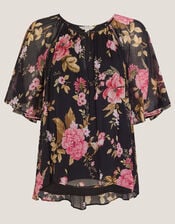 Mariel Floral Print Blouse, Black (BLACK), large