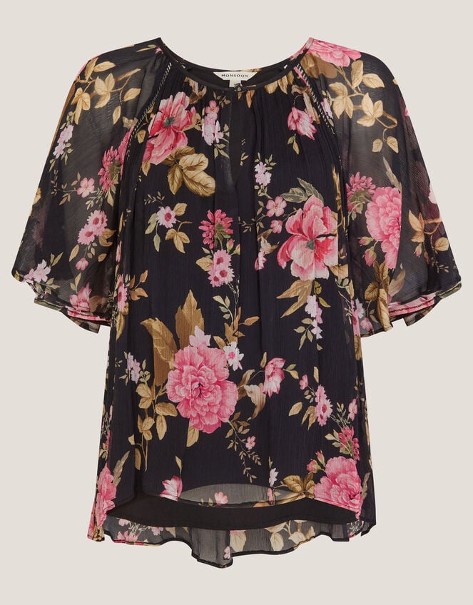 Mariel Floral Print Blouse, Black (BLACK), large