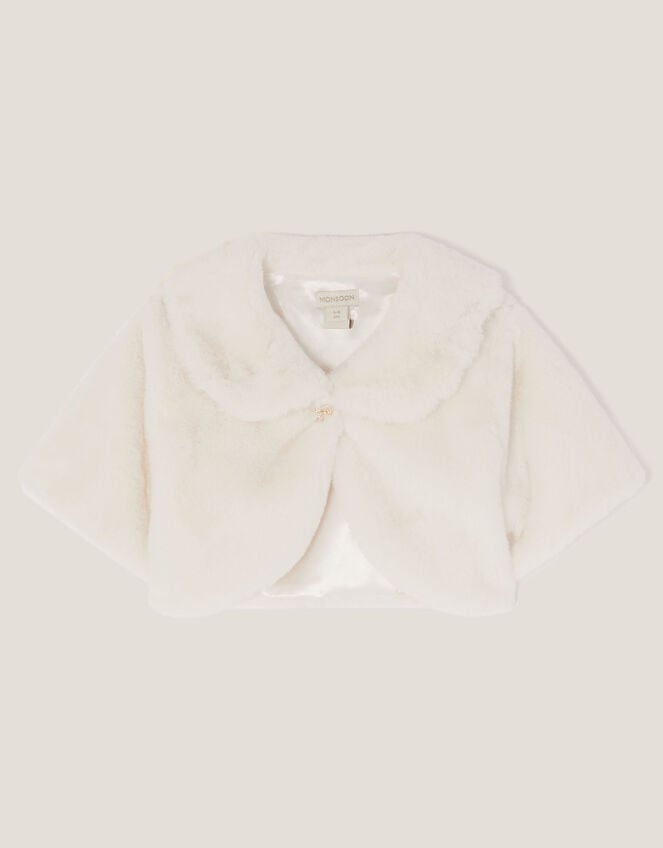 Faux Fur Collared Shrug, Ivory (IVORY), large