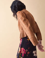 Clemence Fleur Embellished Suede Jacket, Tan (TAN), large