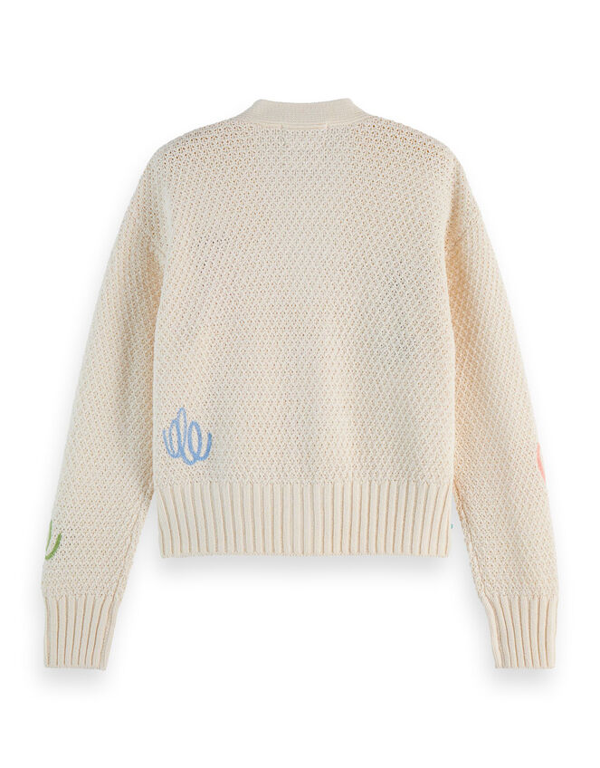 Scotch & Soda Embroidered V-Neck Cardigan, Ivory (IVORY), large