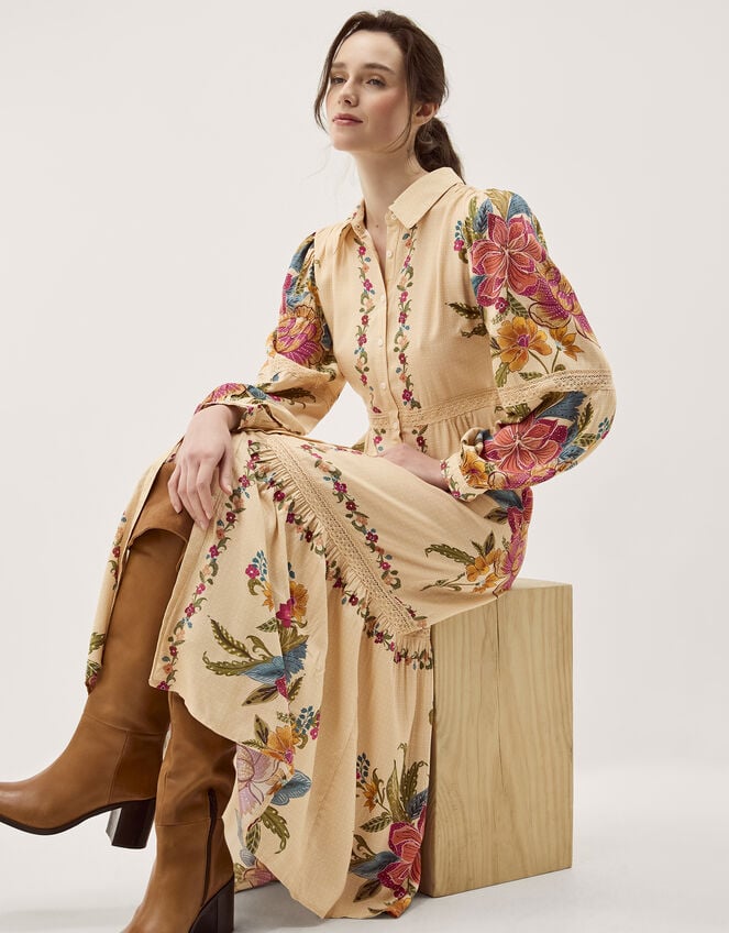 Rosaleigh Long Sleeve Floral Maxi Dress, Cream (CREAM), large