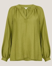 Aya Long Sleeve Satin Blouse, Green (GREEN), large