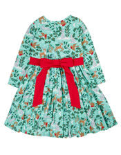Frugi Christmas Party Skater Dress, Green (LIGHT GREEN), large