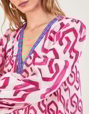 Geometric Print Kaftan Dress, Pink (PINK), large