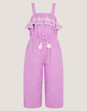 Embroidered Ruffle Tassel Jumpsuit, Purple (LILAC), large