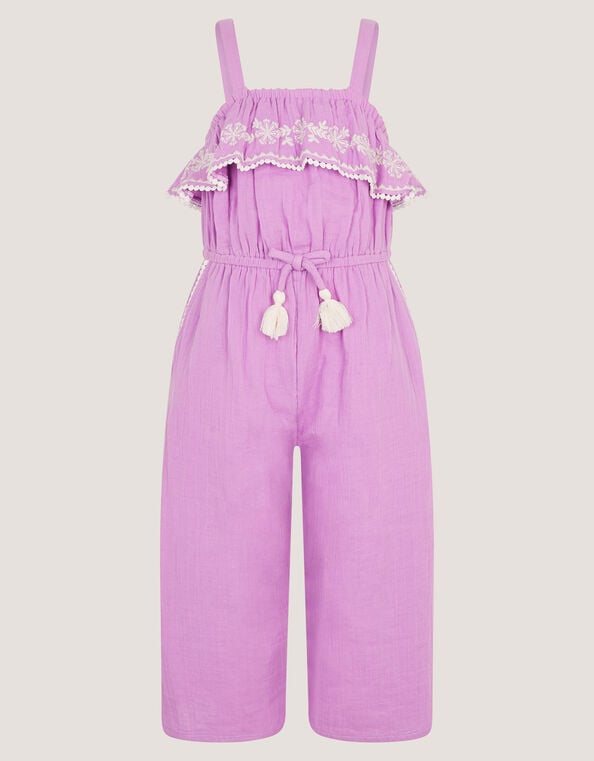 Embroidered Ruffle Tassel Jumpsuit, Purple (LILAC), large