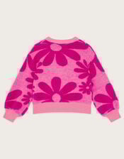 Floral V-Neck Cardigan, Red (RED), large