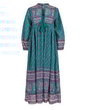 Dilli Grey Priya Block Print Midi Dress, Teal (TEAL), large